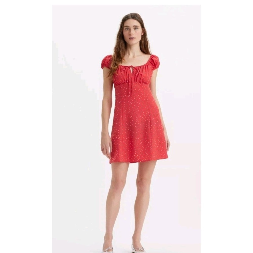 Levi's Clementine Cap Sleeve‎ Dress  Red White Polka Dot Fit Off Shoulder  NWT S